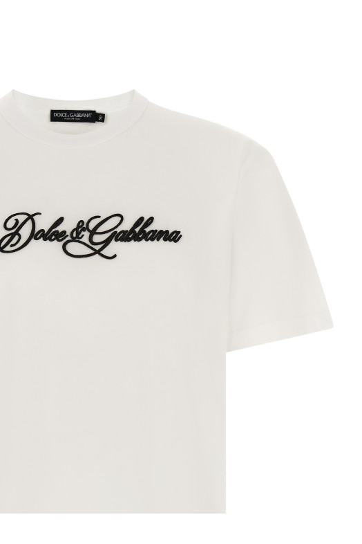 Футболка с вышитым логотипом, белая DOLCE & GABBANA G8PT1ZG7P9KW0800