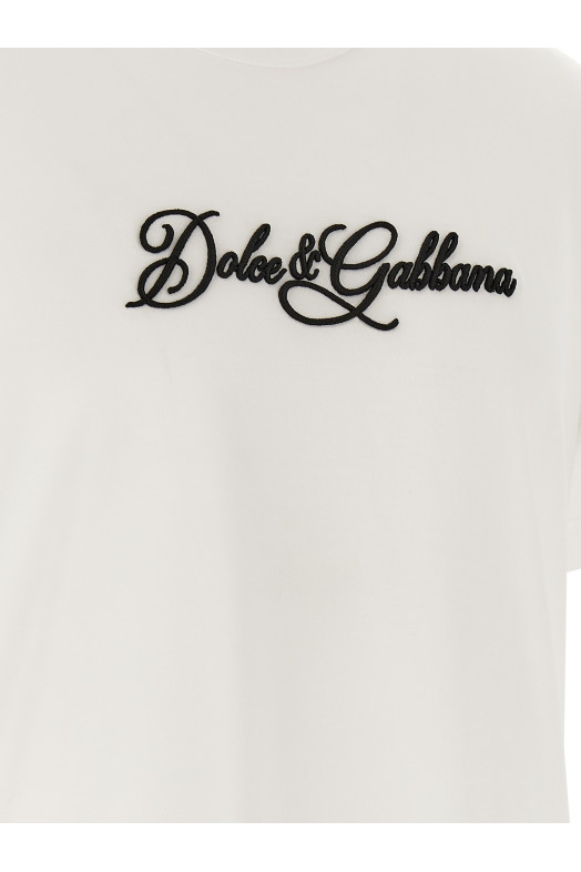 Футболка с вышитым логотипом, белая DOLCE & GABBANA G8PT1ZG7P9KW0800