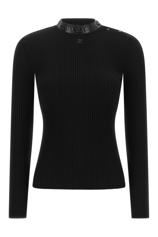 Свитер с виниловым воротником, черный COURREGES 326MPU285FI00019999