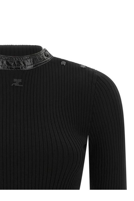 Свитер с виниловым воротником, черный COURREGES 326MPU285FI00019999