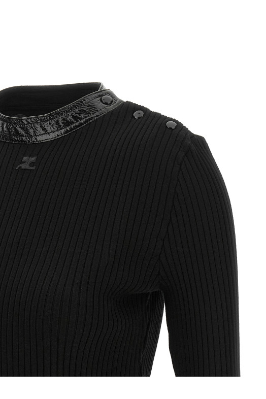 Свитер с виниловым воротником, черный COURREGES 326MPU285FI00019999