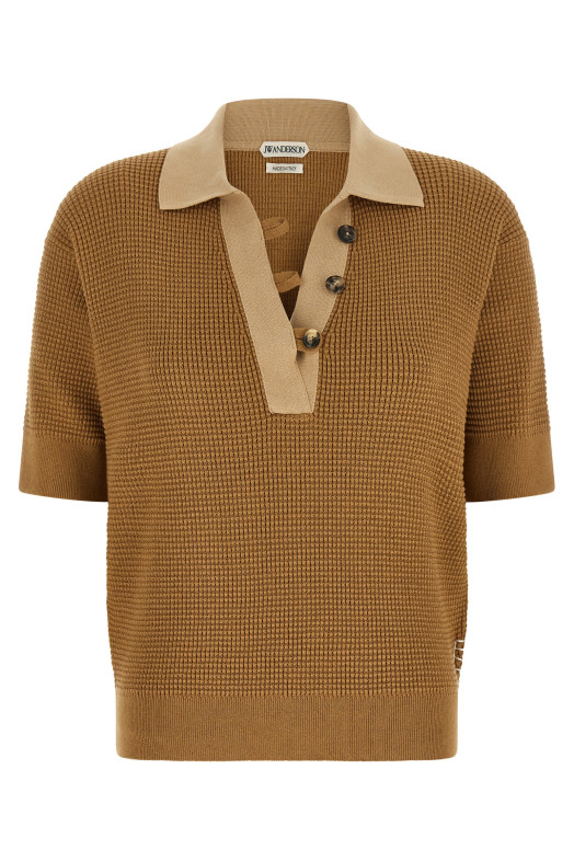 Waffle stitch polo shirt Beige