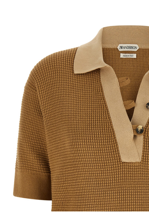 Waffle stitch polo shirt Beige
