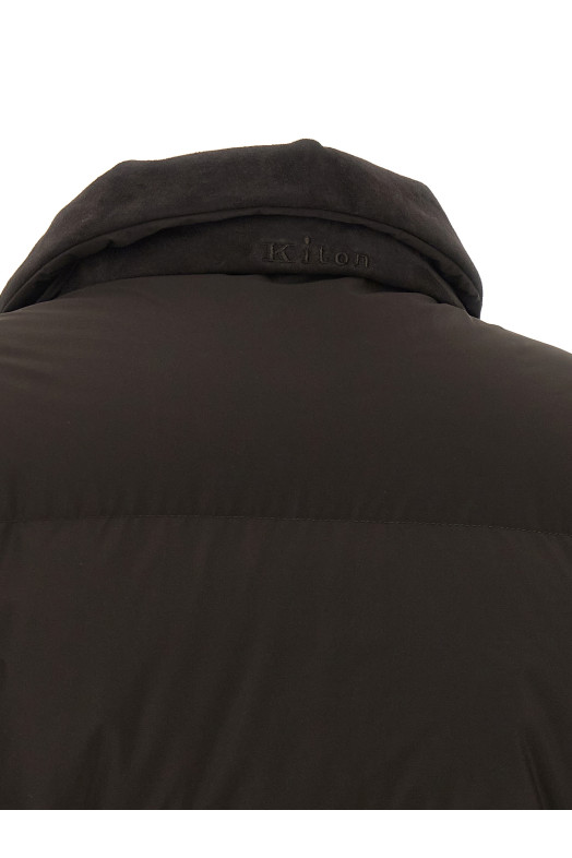 Пуховик с завязками, коричневый KITON D62628K0563L01MARRONE