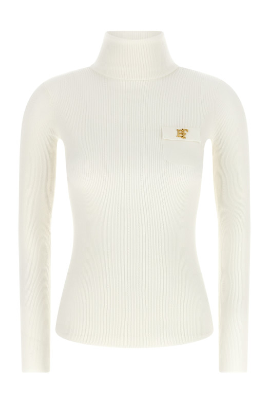 Turtleneck embroidery à jour White
