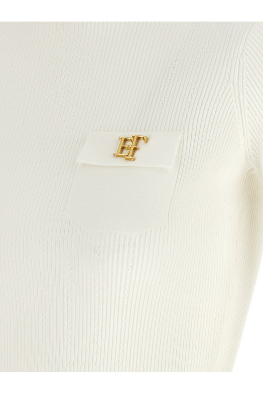 Turtleneck embroidery à jour White