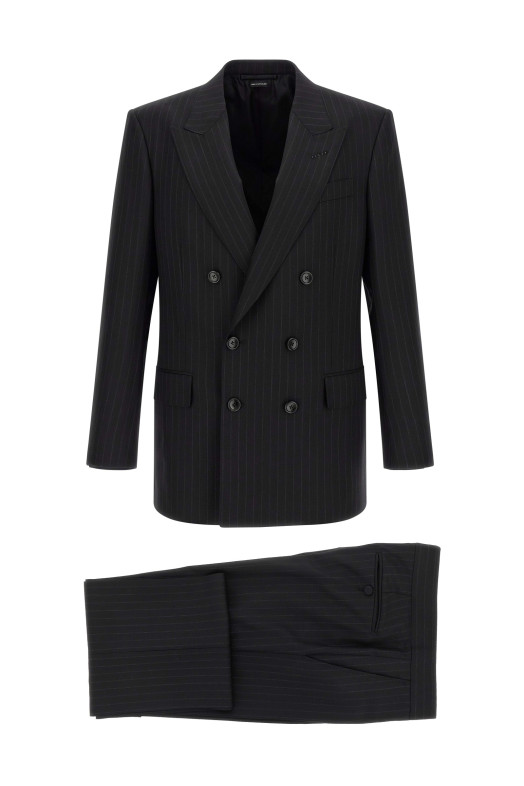 Черное платье в полоску с двойной застежкой TOM FORD 2LNP01WEP30NAA