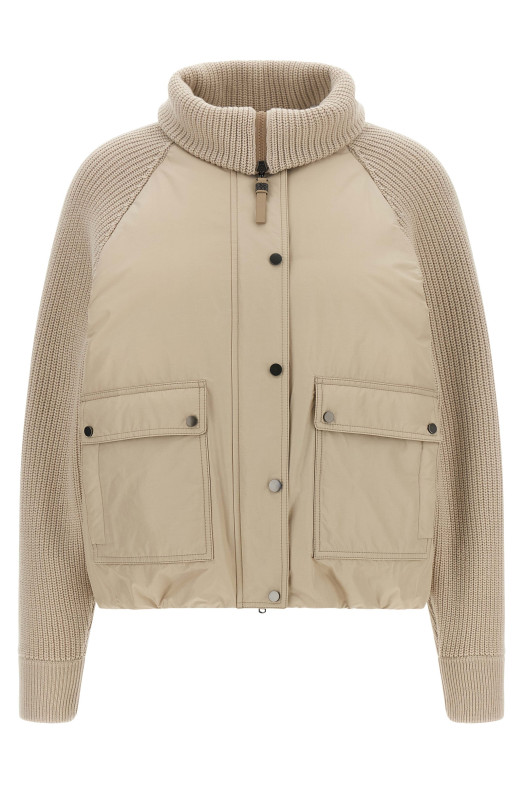 Knit insert down jacket  Beige