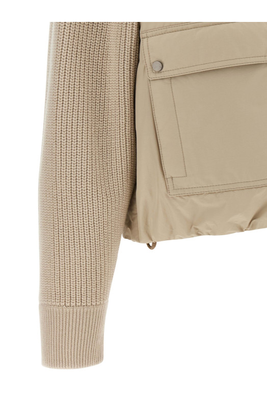 Knit insert down jacket  Beige