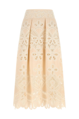 Юбка с вырезанной вышивкой, белая ELIE SAAB SK360NP26COE16CREAM