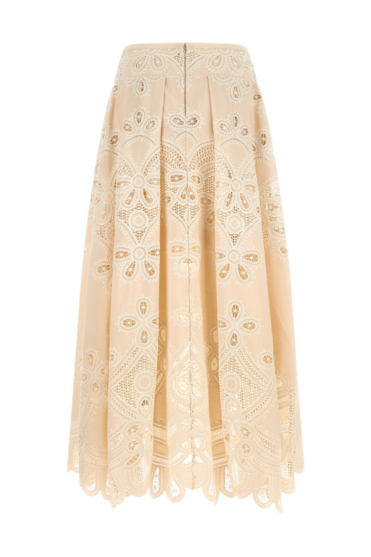 Юбка с вырезанной вышивкой, белая ELIE SAAB SK360NP26COE16CREAM