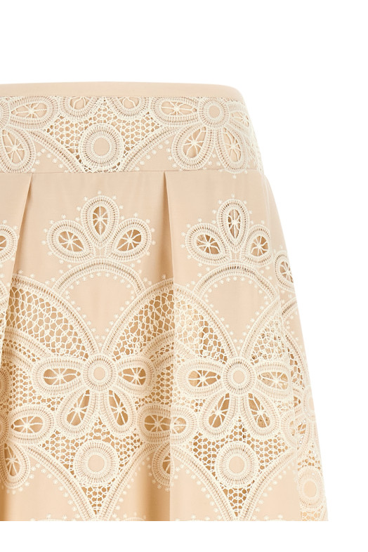 Юбка с вырезанной вышивкой, белая ELIE SAAB SK360NP26COE16CREAM