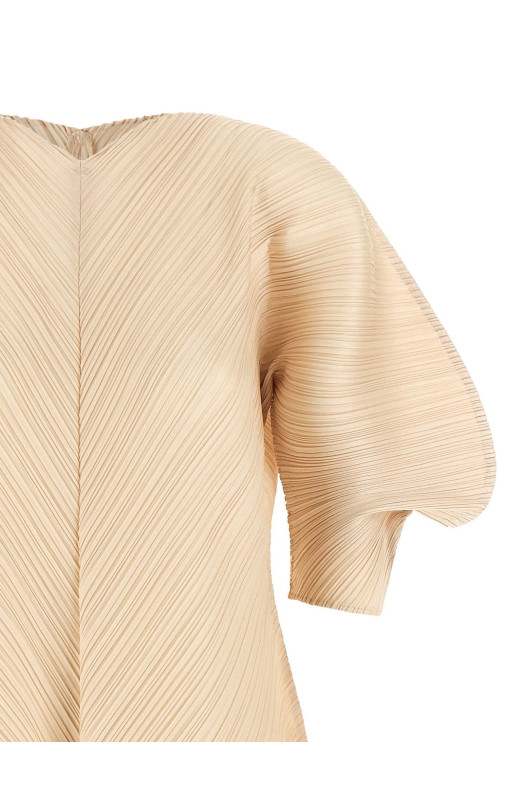 Платье со скульптурными рукавами, бежевое PLEATS PLEASE ISSEY MIYAKE PP66JH46443
