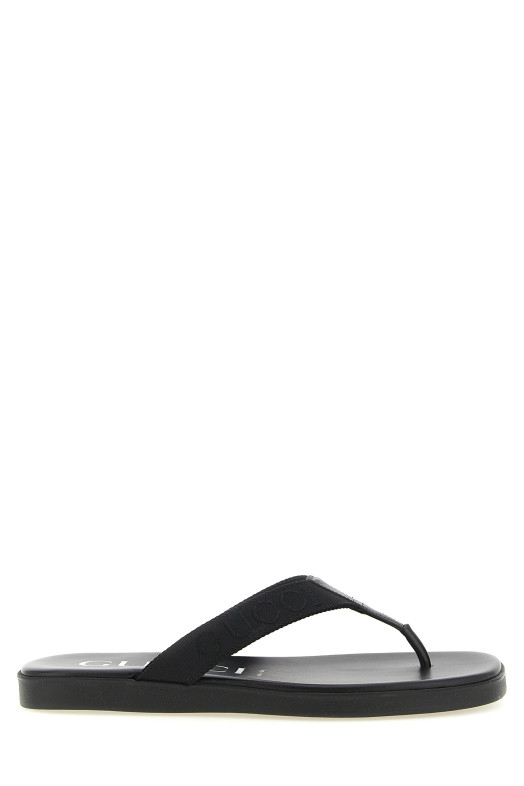 Сандалии-стринги с жаккардовым узором, черные GUCCI 854486HAAOA1000