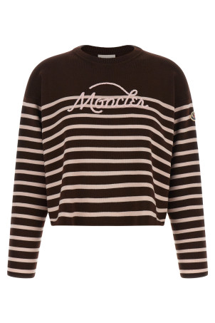 Striped sweater with embroidery White