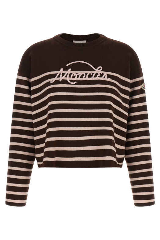 Striped sweater with embroidery White