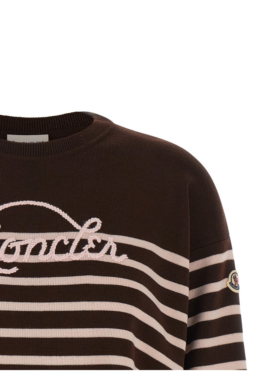 Striped sweater with embroidery White