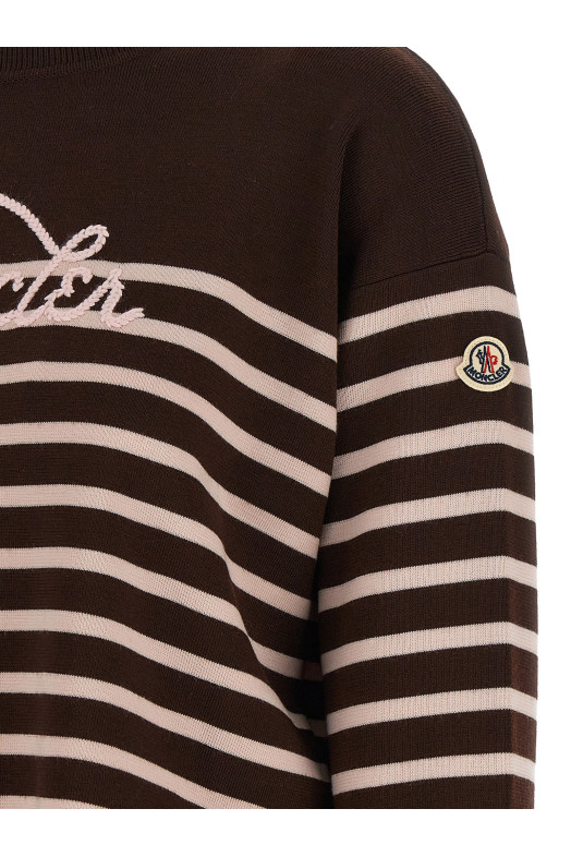 Striped sweater with embroidery White
