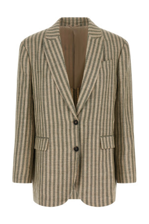 Смугастий блейзер зеленого кольору BRUNELLO CUCINELLI MH5197290C420