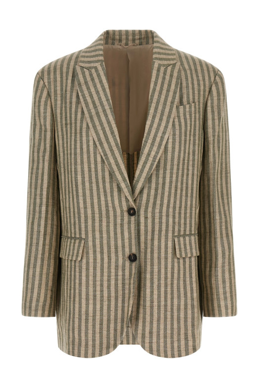 Смугастий блейзер зеленого кольору BRUNELLO CUCINELLI MH5197290C420
