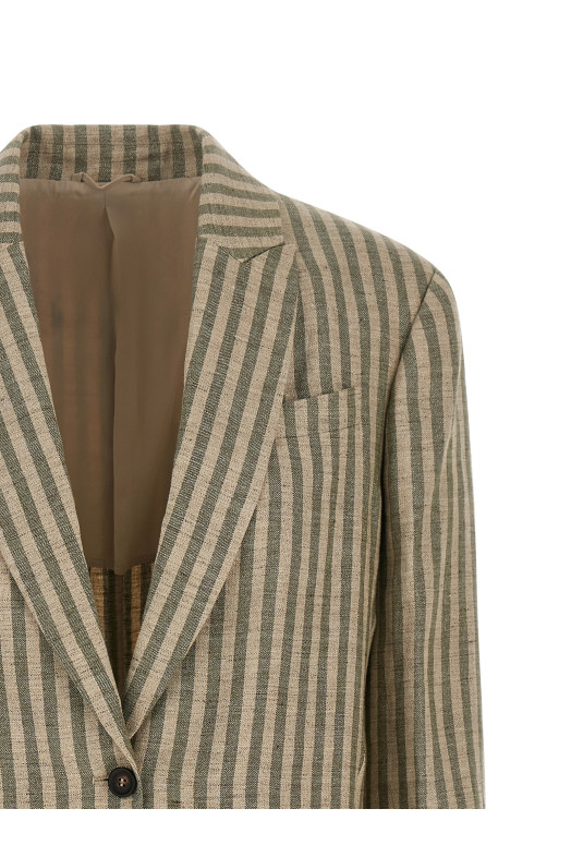 Смугастий блейзер зеленого кольору BRUNELLO CUCINELLI MH5197290C420