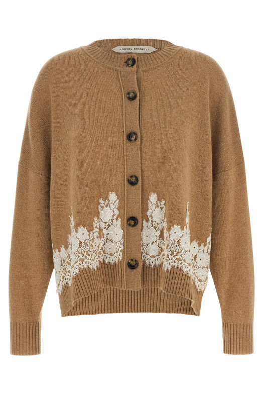 Lace insert cardigan Brown