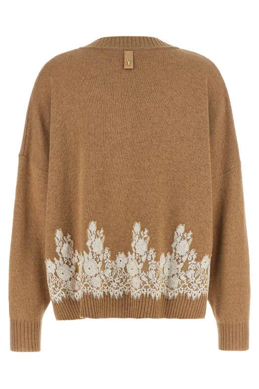 Lace insert cardigan Brown