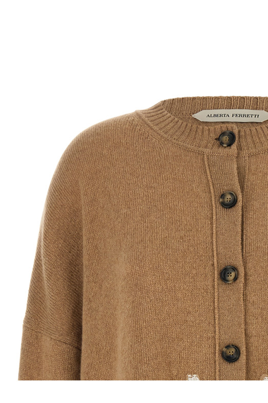 Lace insert cardigan Brown
