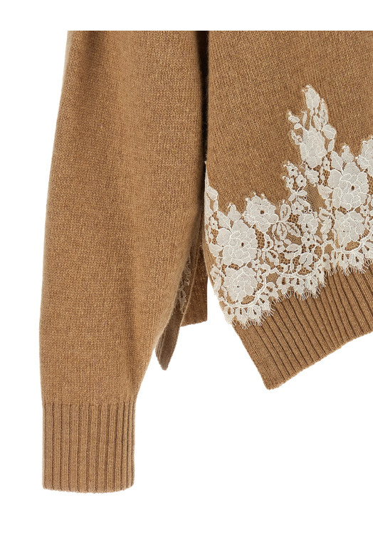 Lace insert cardigan Brown