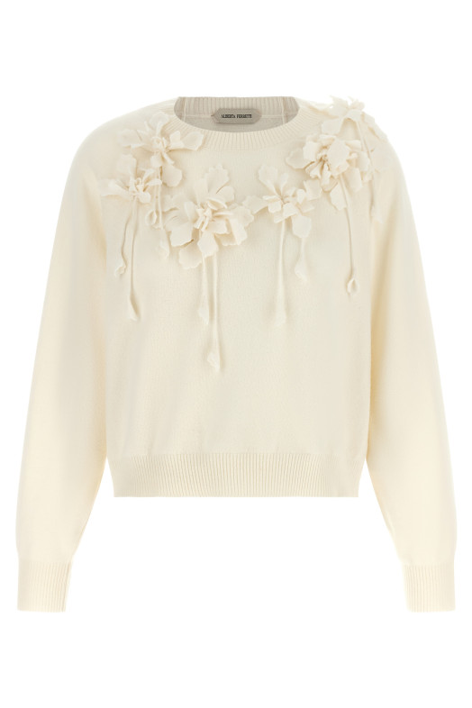 Свитер с вышитым цветком, белый ALBERTA FERRETTI A092066040002