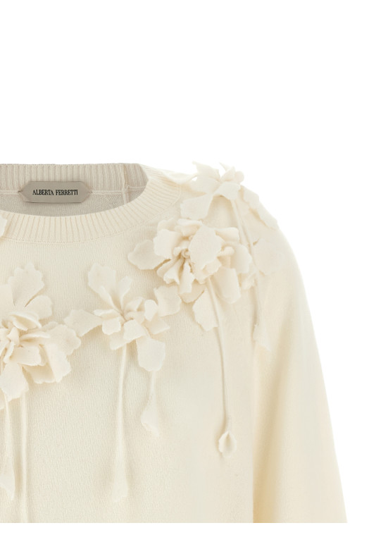 Свитер с вышитым цветком, белый ALBERTA FERRETTI A092066040002