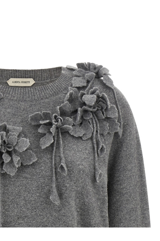 Свитер с вышитым цветком, серый ALBERTA FERRETTI A092066040490