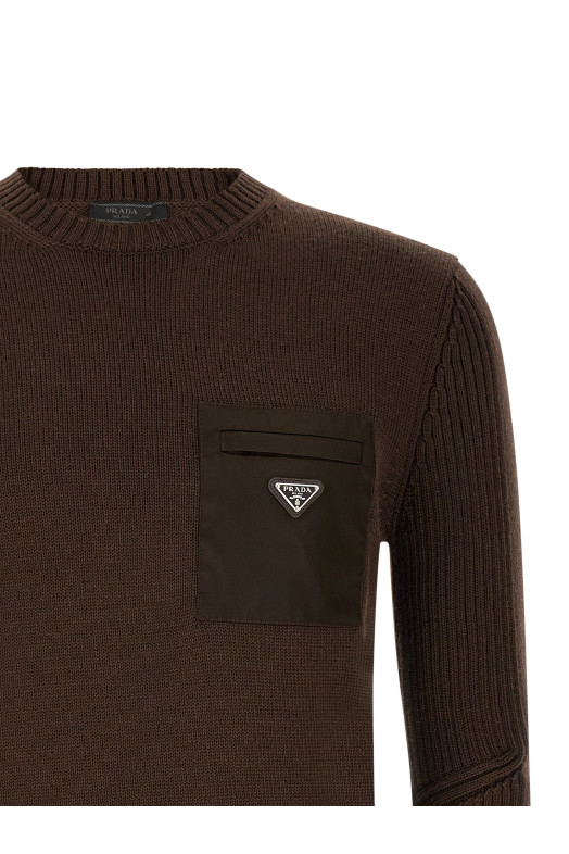 'Re-Nylon' Pocket Sweater Brown