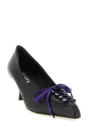 Кожаные туфли на шпильке со шнурками, черные PRADA 1I612OFA055V69F0002