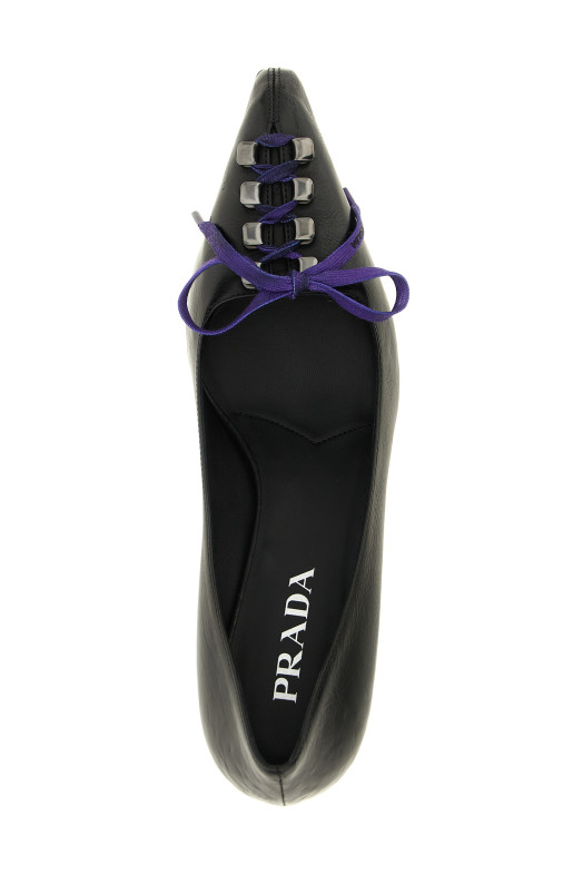 Кожаные туфли на шпильке со шнурками, черные PRADA 1I612OFA055V69F0002