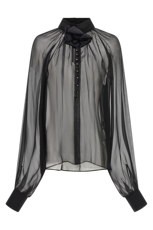 Шифоновая блузка с цветочным узором, черная DOLCE & GABBANA F7AH1TFU1HWN0000