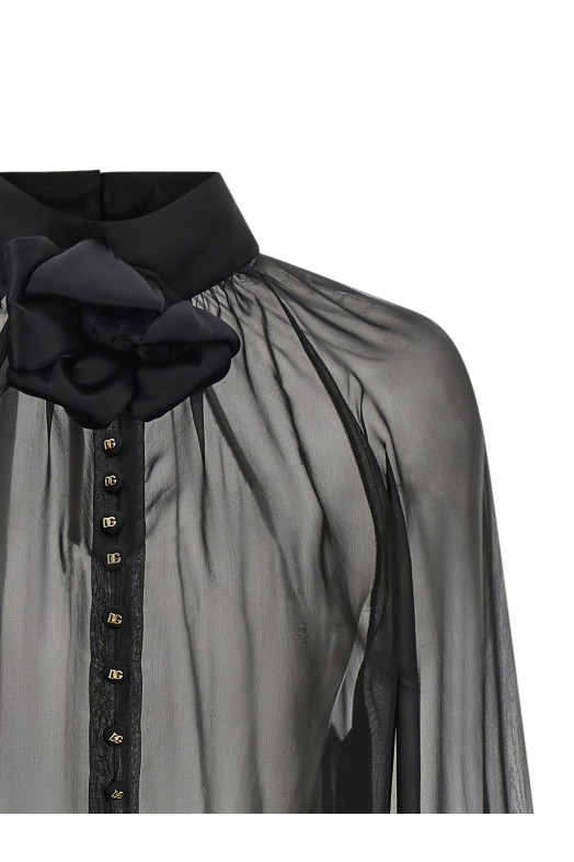 Шифоновая блузка с цветочным узором, черная DOLCE & GABBANA F7AH1TFU1HWN0000