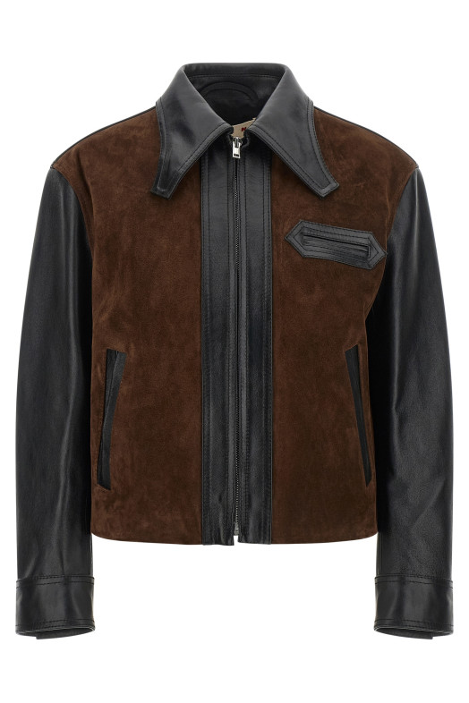 Leather and suede jacket Black