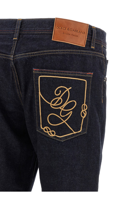 Джинси DG з вишивкою, сині DOLCE & GABBANA GP14JZG8NM1S9001