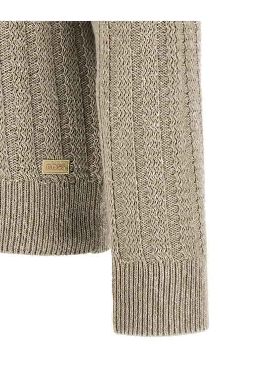 Хлопковый свитер бежевого цвета HUGO BOSS 50565119271
