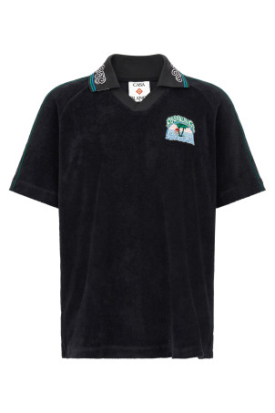 'Towelling' jacquard polo shirt Black