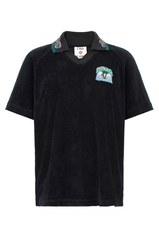 'Towelling' jacquard polo shirt Black