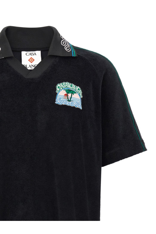 'Towelling' jacquard polo shirt Black
