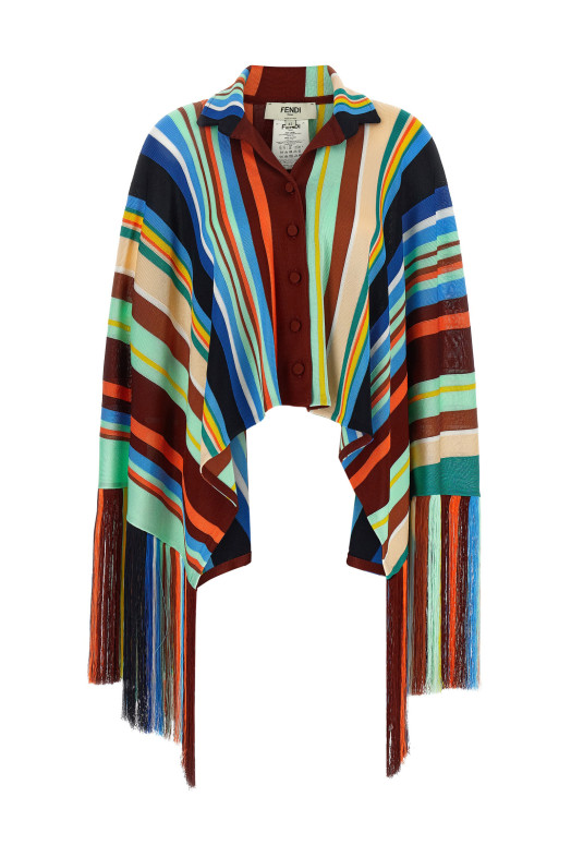 Striped poncho with fringes Multicolor