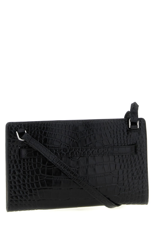 Crocodile-print leather Crossbody bag Black