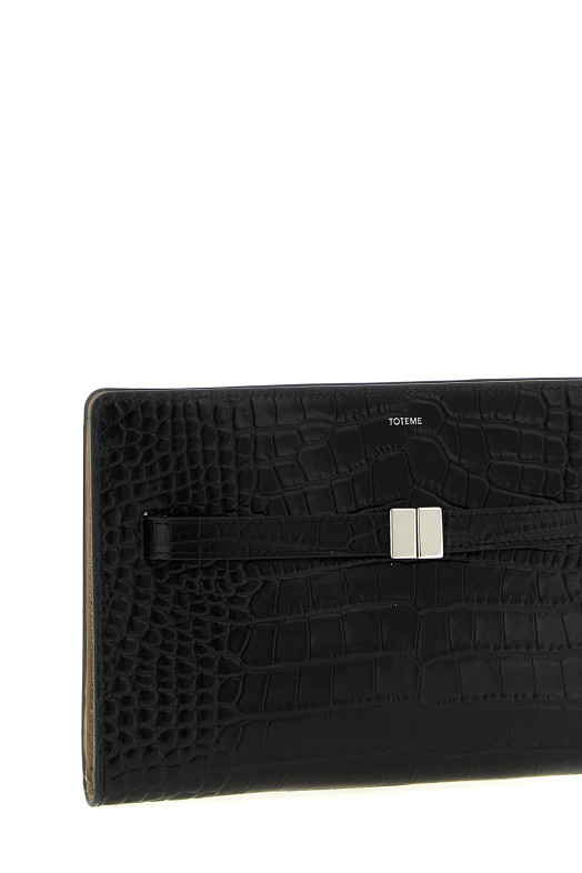 Crocodile-print leather Crossbody bag Black