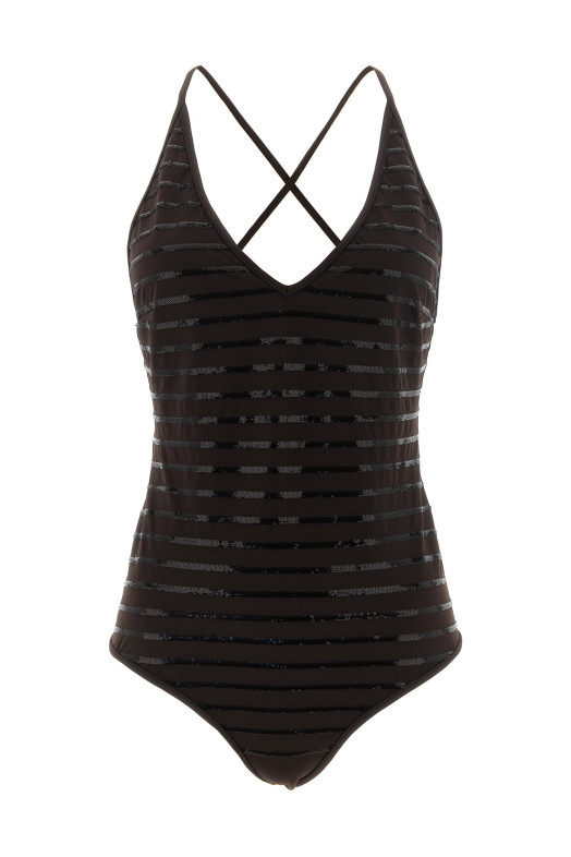 'Dazzling Stripes' one-piece swimsuit Brown