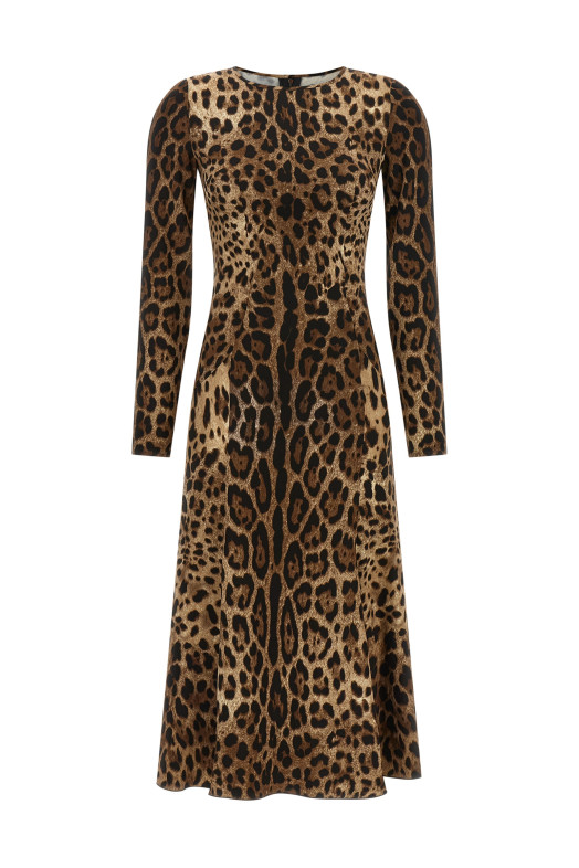 Платье с животным принтом, коричневое DOLCE & GABBANA F6AUVTFSRKIHY13M