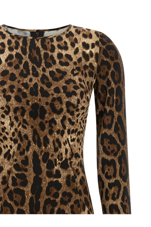 Платье с животным принтом, коричневое DOLCE & GABBANA F6AUVTFSRKIHY13M