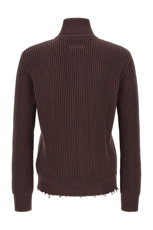 Ribbed cotton turtleneck sweater Brown